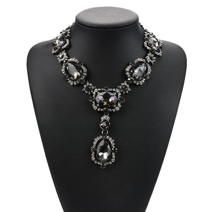 Exaggerated Jewelry Alloy Glass Crystal Clavicle Chain Temperamental Popular Inlaid Jewel Water Drop Necklace