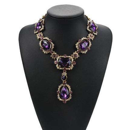 Exaggerated Jewelry Alloy Glass Crystal Clavicle Chain Temperamental Popular Inlaid Jewel Water Drop Necklace