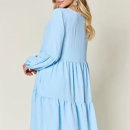 Garden Naked Women's Casual Dress Babydoll Tiered Dress with Pockets Long Sleeve Ruffle Hem Soft Cotton Blend Loose Fit