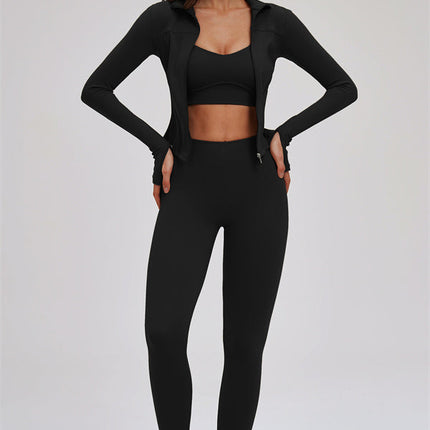 The Kinetic Zip Jacket Cross Back Sports Bra Leggings 3-Piece Set