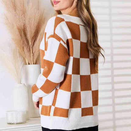 Double Take Button-Up V-Neck Dropped Shoulder Women Cardigan