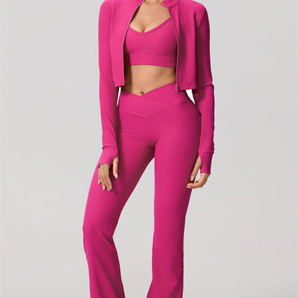 The Daze Zip Jacket Sports Bra Flared Leggings 3-Piece Set