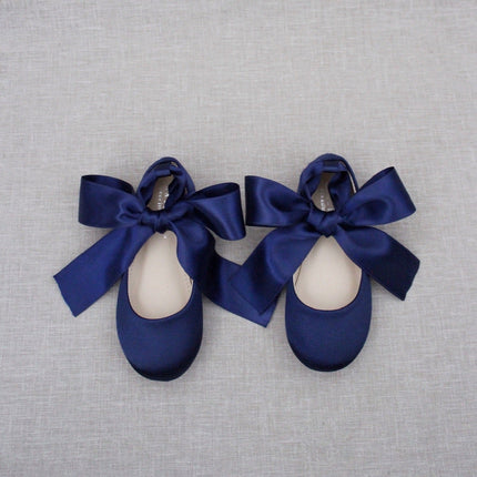 Satin Ballet Flats with Ankle Tie or Ballerina Lace Up