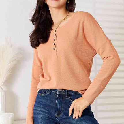Basic Bae Half Button Long Sleeve Women Top