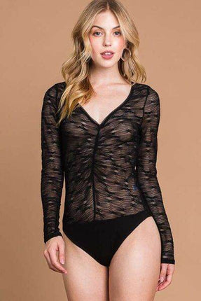 Culture Code Round Neck Mesh Perspective Women Bodysuit