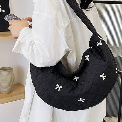 PUFFY QUILTED BOW COTTON HANDBAG SHOULDER BAG | 40P541