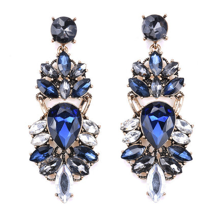 Ornament Exaggerating Earrings Retro Alloy Trendy Earrings Geometric Abstract Diamond Embedded Long Earrings
