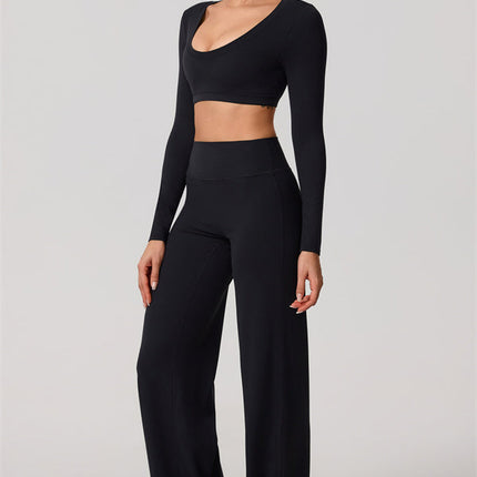 The Nestle Long Sleeve Crop Top Straight Leg Pants 2-Piece Set