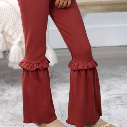 Girls Ruffle My Feathers Flare Pants with Ruffle, Mauve