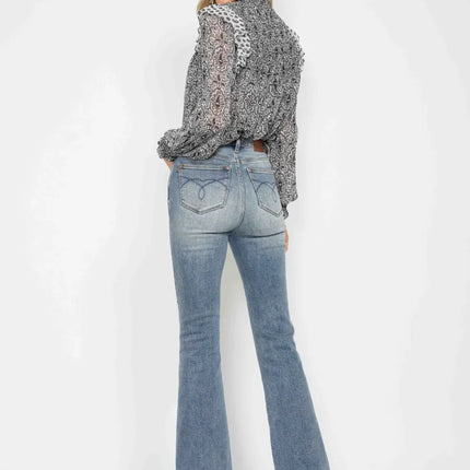 Judy Blue Full Size Tummy Control Back Embroidered Pocket Bootcut Women Jeans Plus Size