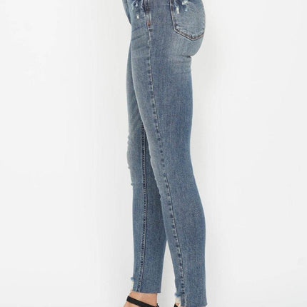 Judy Blue Full Size Tummy Control Vintage Wash Hem Destroy Skinny Women Jeans