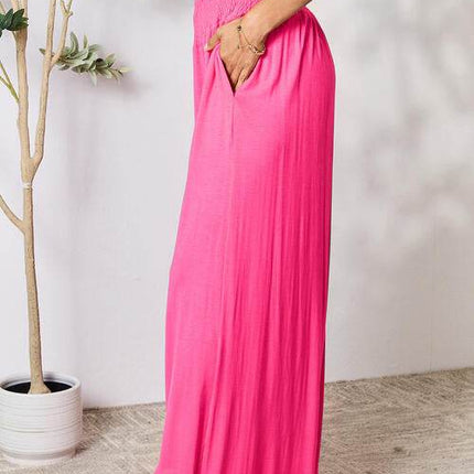 Basic Bae Full Size Smocked Wide Waistband Wide Leg Women Pants