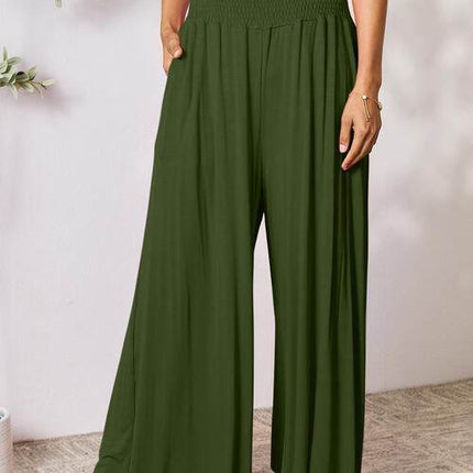 Basic Bae Full Size Smocked Wide Waistband Wide Leg Women Pants