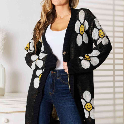 Double Take Floral Button Down Longline Women Cardigan