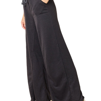 Garden Naked Women's Casual Pants Wide-Leg Drawstring Waist with Pocketed Lounge Pants Charcoal Elastic Waist