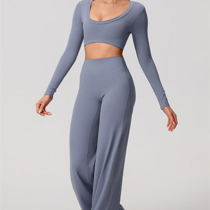 The Nestle Long Sleeve Crop Top Straight Leg Pants 2-Piece Set