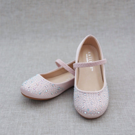 Satin Maryjane Flats with Rhinestones Embellishment