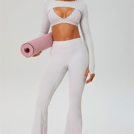 The Ember Sports Bra Crop Top Flared Leggings 3-Piece Set