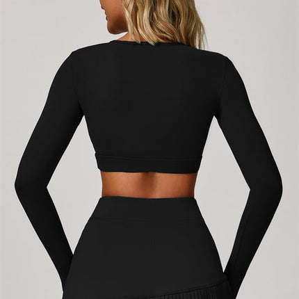 The Lavish Long Sleeve Cut-out Crop Top Tennis Skirt 2-Piece Set
