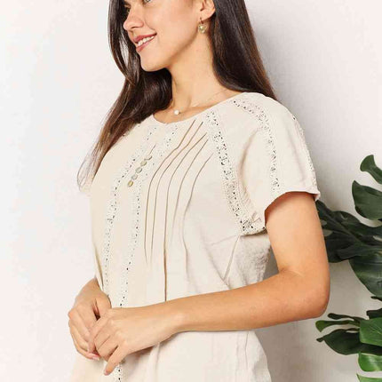 Double Take Crochet Buttoned Short Sleeves Women Top