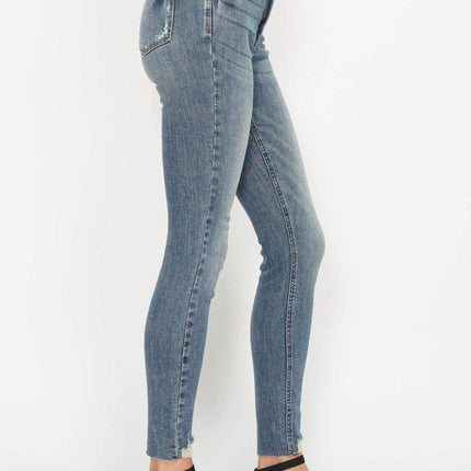 Judy Blue Full Size Tummy Control Vintage Wash Hem Destroy Skinny Women Jeans