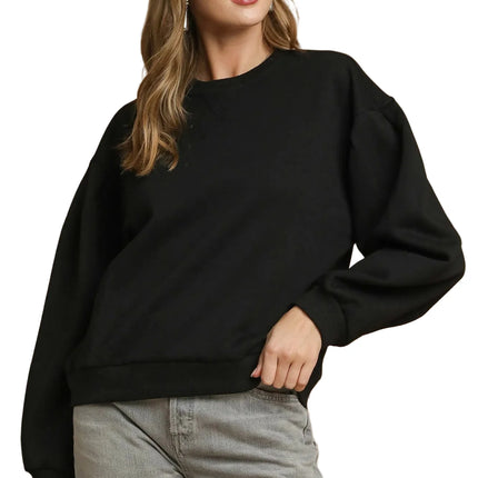 Round Neck Sweatshirt with Pleated Detail