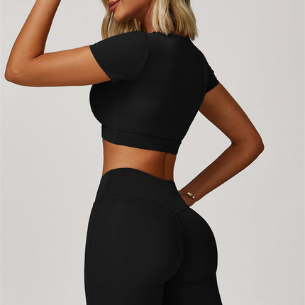 The Lavish Cut-out Crop Top Flared Leggings 2-Piece Set