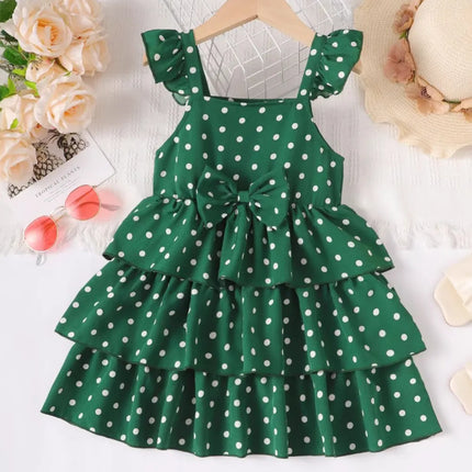 Bow Polka Dot Square Neck Layered Dress