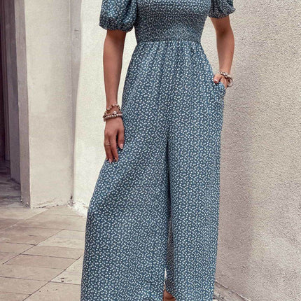 Printed Square Neck Women Jumpsuit with Pockets