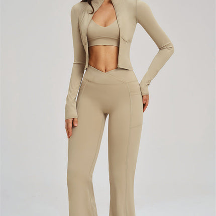 The Sizzle Zip Jacket Sports Bra Flared Leggings 3-Piece Set