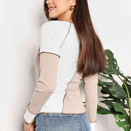 Double Take Color Block Exposed Seam Women Top