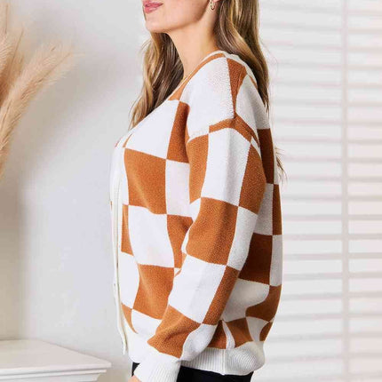 Double Take Button-Up V-Neck Dropped Shoulder Women Cardigan