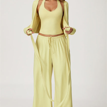 The Sprint Long Sleeve Crop Top Halter Tank Top Sweatpants 3-Piece Set