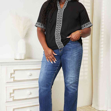 Double Take Embroidered Notched Neck Women Top