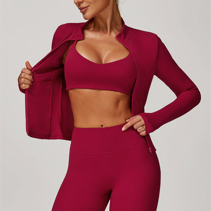 The Refresh Jacket Sports Bra Flared Leggings 3-Piece Set
