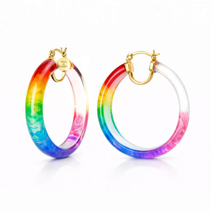 PRIDE Rainbow Tie Dye Lucite Hoops