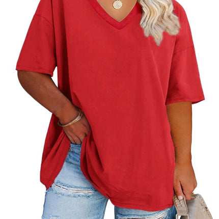 Cato Fashions Online - Women's Plus Size V-Neck Cotton T-Shirts - Summer Half Sleeve Casual Loose Fit Tunic Tops