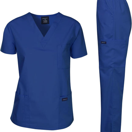Medical Scrubs Set Unisex - V-Neck Top and Elastic Waist Pants Uniform for Healthcare Workers