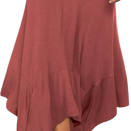 Women's Flowy Handkerchief Hemline Midi Skirt - Elastic Waist Asymmetrical Hem