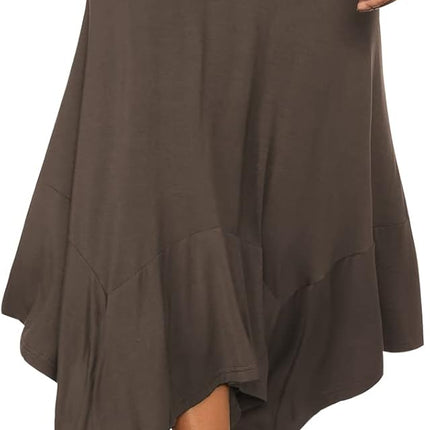 Women's Flowy Handkerchief Hemline Midi Skirt - Elastic Waist Asymmetrical Hem
