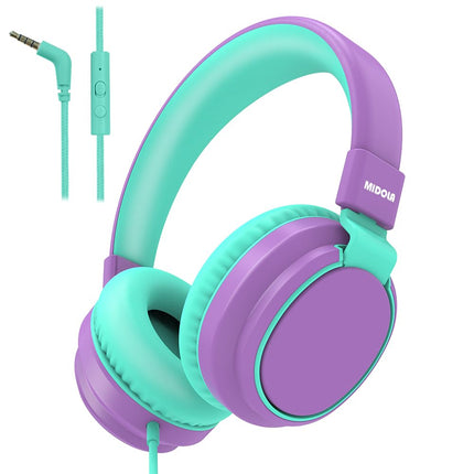 Kids Headphones Volume Limited 85/94dB - Wired Over-Ear Foldable Headset with Microphone Pink