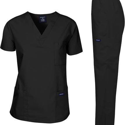 Medical Scrubs Set Unisex - V-Neck Top and Elastic Waist Pants Uniform for Healthcare Workers
