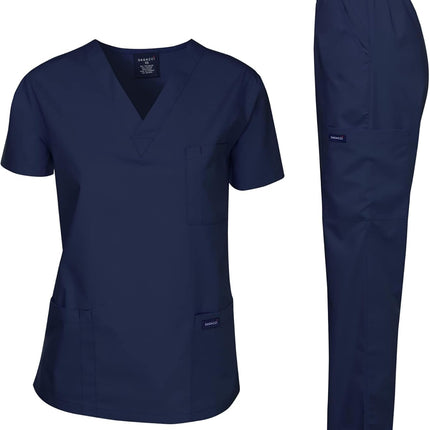 Medical Scrubs Set Unisex - V-Neck Top and Elastic Waist Pants Uniform for Healthcare Workers