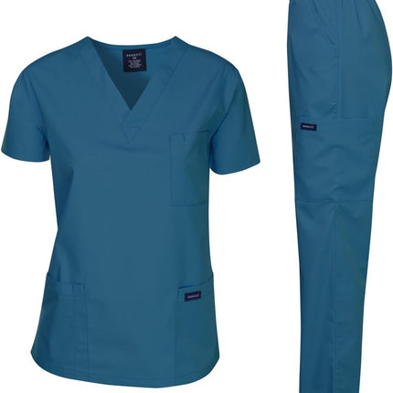 Medical Scrubs Set Unisex - V-Neck Top and Elastic Waist Pants Uniform for Healthcare Workers