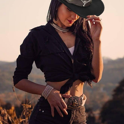 Women's Western Rhinestone Cowboy Hat - Bling Diamond Band Rodeo Fedora