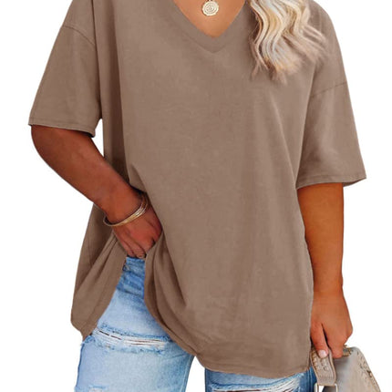 Cato Fashions Online - Women's Plus Size V-Neck Cotton T-Shirts - Summer Half Sleeve Casual Loose Fit Tunic Tops
