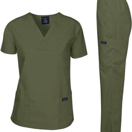 Medical Scrubs Set Unisex - V-Neck Top and Elastic Waist Pants Uniform for Healthcare Workers