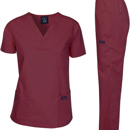 Medical Scrubs Set Unisex - V-Neck Top and Elastic Waist Pants Uniform for Healthcare Workers