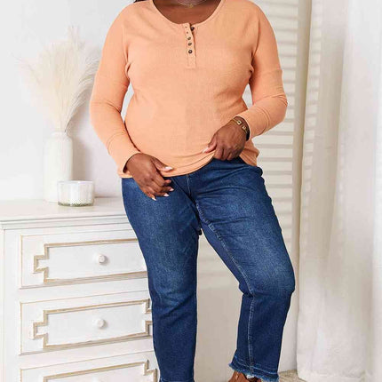 Basic Bae Half Button Long Sleeve Women Top