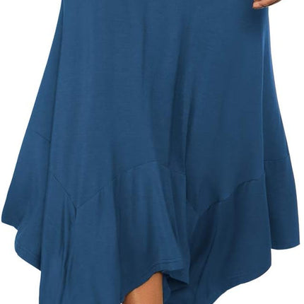 Women's Flowy Handkerchief Hemline Midi Skirt - Elastic Waist Asymmetrical Hem